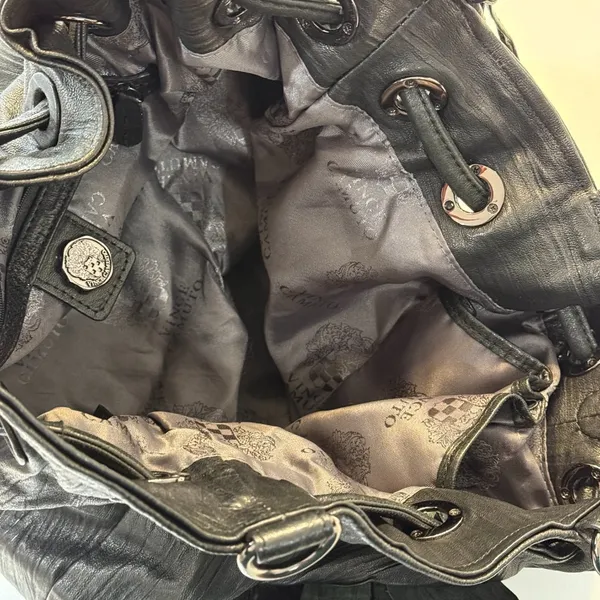 Vince Camuto Black Leather Shoulder Bag Purse with Flowers Leather+Jaquard - Image 6