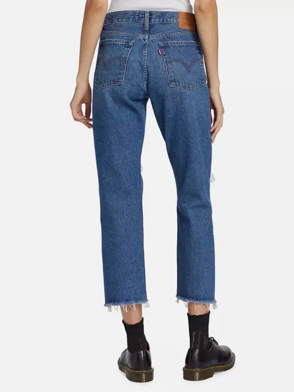 Levi's 501 Raw Hem Straight Leg Jeans in Medium‎ Blue Size 28 x 26 - Image 2