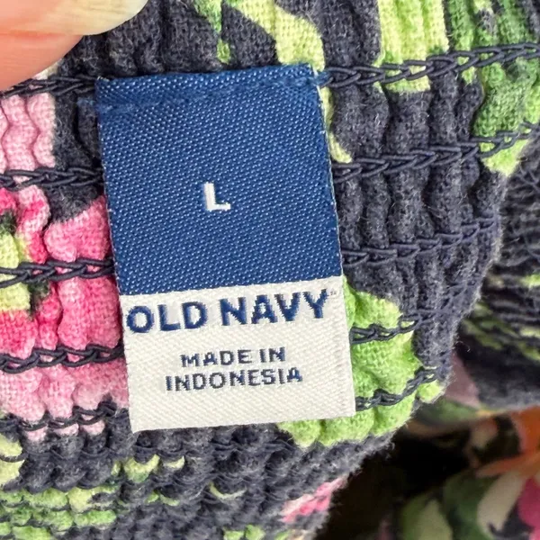 Old Navy Linen Blend Floral Midi Dress Sz L Cottagecore Milkmaid Coastal Navy - Image 10