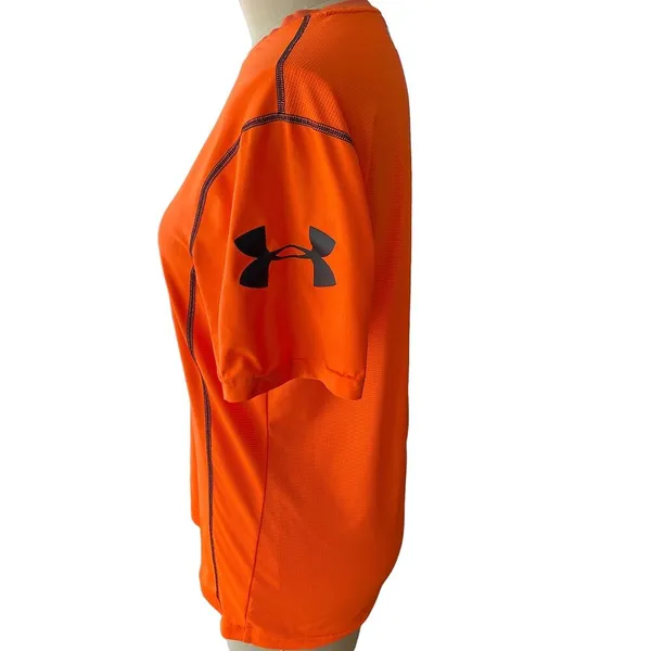 UNDER ARMOUR Neon Orange & Black Activewear Short Sleeve Top ~ Size LARGE - Image 4