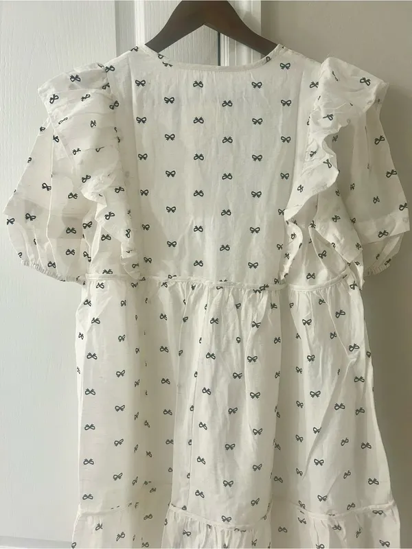 Umgee Off White Dress with Bow Print Size Small - Image 6