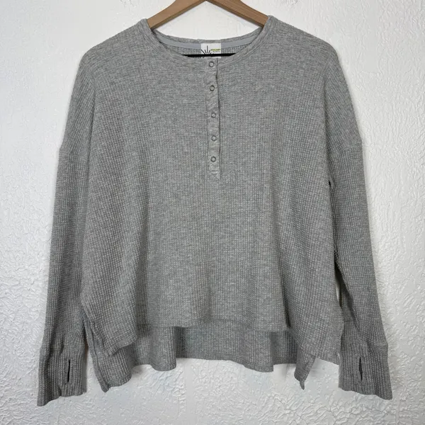 Aerie Offline Wow! Waffle Henley Long Sleeve Shirt Grey Size Small - Image 2