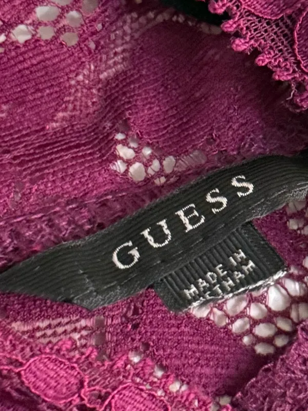 GUESS Burgundy Plum Floral Lace Mock Neck Sheer Top Small Dark Romantic Fairy - Image 4