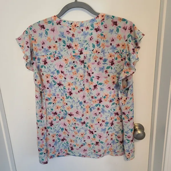 Elle Women's Size XXL Flutter Sleeve Top Floral V Neck Flowy Plus - Image 4