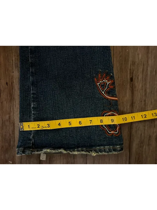 Vtg Wet Seal Low Rise Dark Wash Flare Jeans Embroidered Sz 7 - Image 7