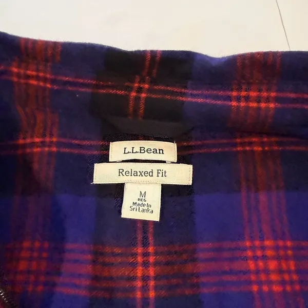 LL Bean Purple Scotch Plaid 1/4 Zip Cotton Flannel Shirt Relaxed MEDIUM - Image 9