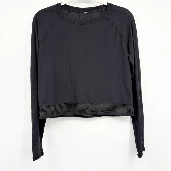 Lululemon Womens Stripe in Stride Long Sleeve Mesh Trim Athletic Top Black 6 - Image 3