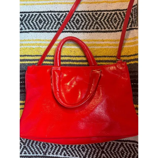 Kate Spade New York Red Patent Leather Satchel Crossbody Bag Gold Hardware - Image 2