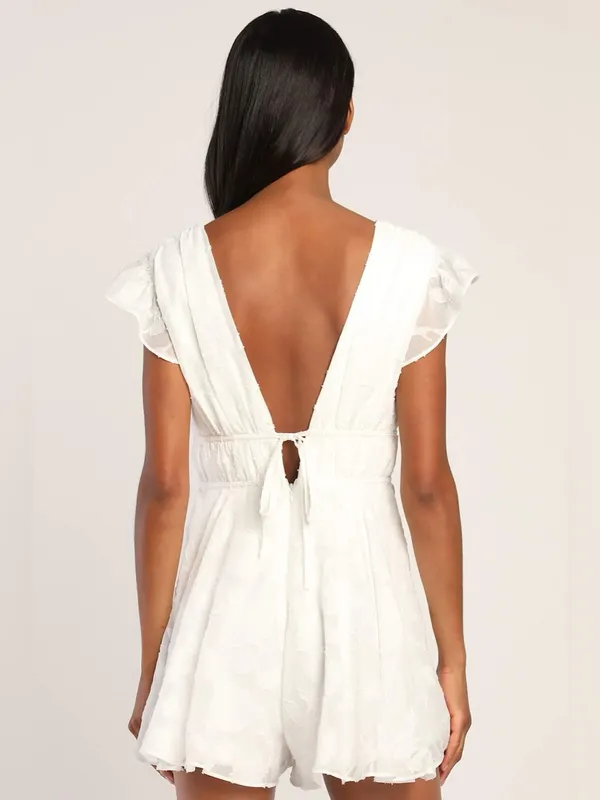 NWT Lulus All About The Flowers White Burnout Floral Ruffled Romper XL - Image 4
