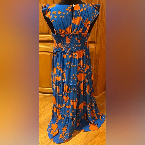 Anthropologie Abel The Label Charlie Floral Tiered Maxi Dress Blue Orange Small‎ - Image 13