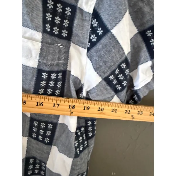Cascade Vintage Cottage Blue White Checkered Floral Embroidered Cotton Shirt‎ L - Image 4