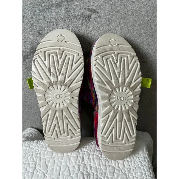 UGG Fluff Yeah Multicolor Fuzzy Shearling Slide Sandals Neon Green Women's US 10 - Image 3