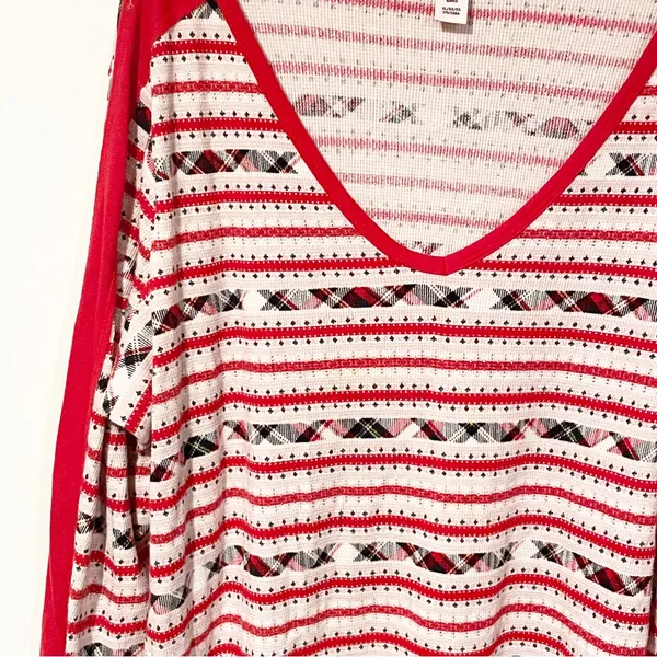 Victorias Secret Size XL Thermal Red Pink Geometric Stripe Long Sleeve Pajama‎ - Image 2