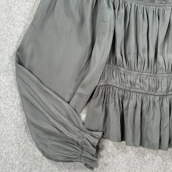 Grade & Gather Peasant Blouse Women's Small Green Long Sleeve Pleated Laganlook - Image 2