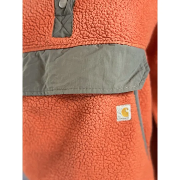 Carhartt Womens Relaxed Fit Fleece Pullover M Orange Snap Front Sherpa - Image 3