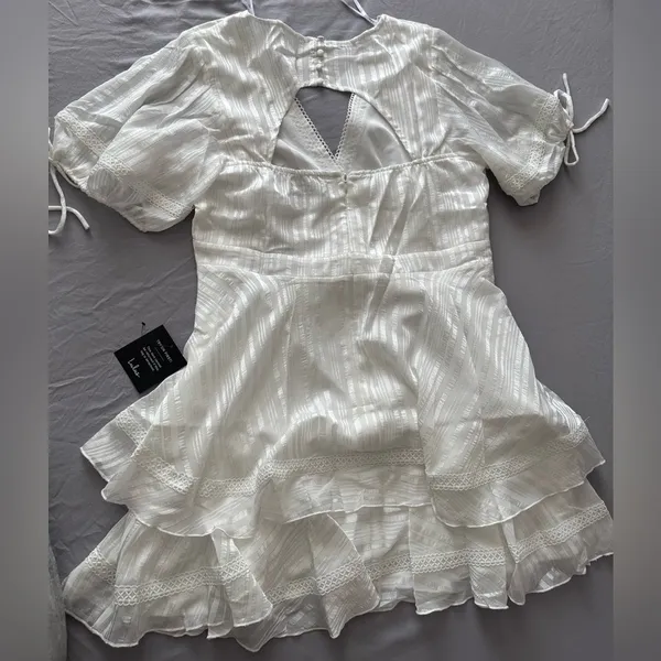 Lulus Adorable Essence White Striped Puff Sleeve Mini Dress XL Nwt - Image 3