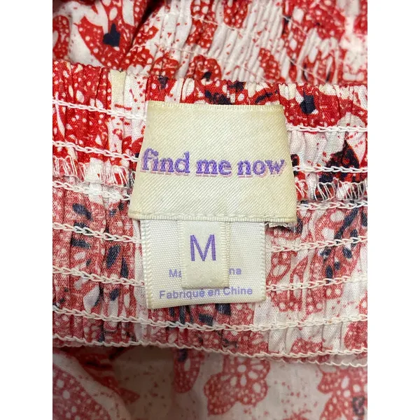 Find Me Now Red Floral Short Puff Sleeve Smocked Tie Waist Crop Jumpsuit Size M - Image 5
