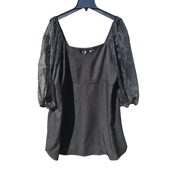 Banana Republic‎ 15Y NWT Black Sheer Dot Mesh Balloon Sleeve Mini Dress XL - Image 2