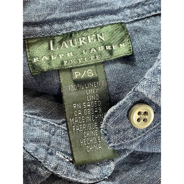 90s Ralph Lauren 100% Linen Shirt Dress Womens PS Blue Sleeveless Button Midi - Image 7