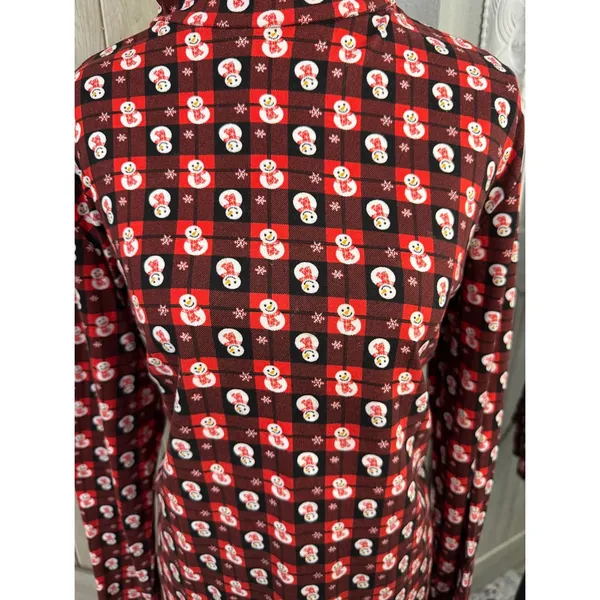 Holiday Snowman Buffalo Plaid Turtleneck Top Red Black Long Sleeve Christmas - Image 2