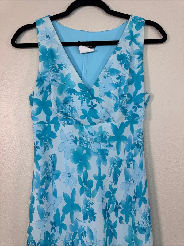 Vintage Mariposa Blue Floral Mini Dress Womens M Y2K 90s Girly Casual Coquette - Image 8
