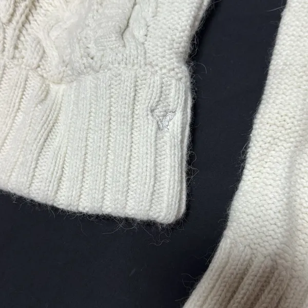 Vtg Y2k American‎ Eagle Cream Cableknit Hooded Sherpa Lined Zip Up Jacket Size M - Image 11