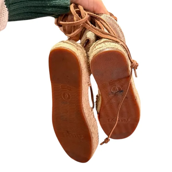 SALUDOS Wrap Gladiator Leather Tan Espadrille Flats Size 6 - Image 11