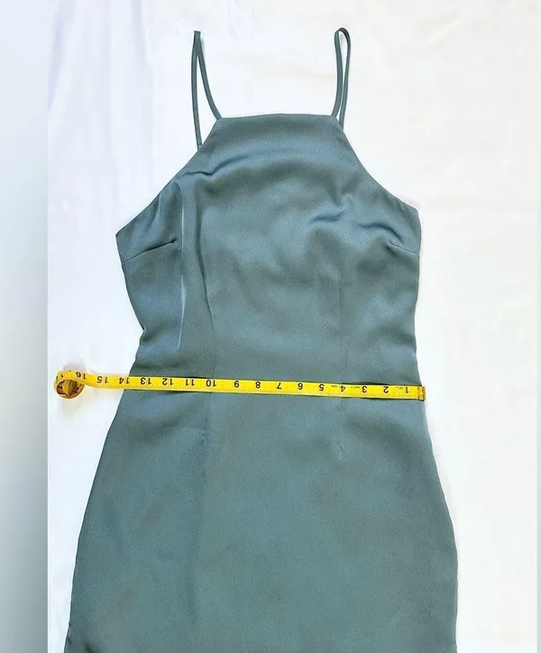 Abercrombie NWT High Neck Satin Mini Dress - Teal - XS - Image 6