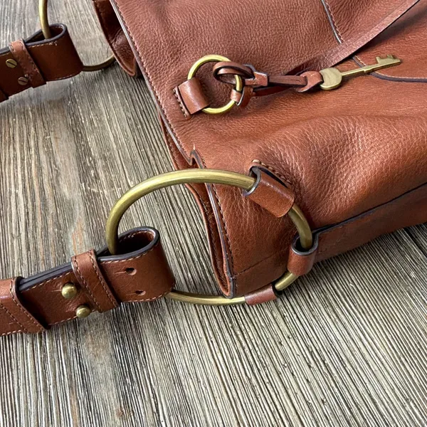 Fossil Ada Bucket Bag purse leather brown keys shoulder bohemian cottagecore - Image 5