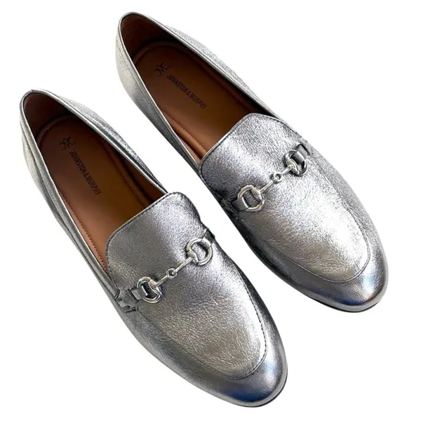 Like New Johnston & Murphy Leather Ali Bit Loafers Silver Size 9.5 Retail $158 - Image 2