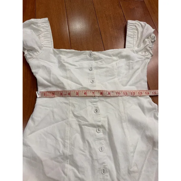 Princess Polly Mini Dress Womens White Cotton Linen Puff Sleeve Button Up Size 2 - Image 6