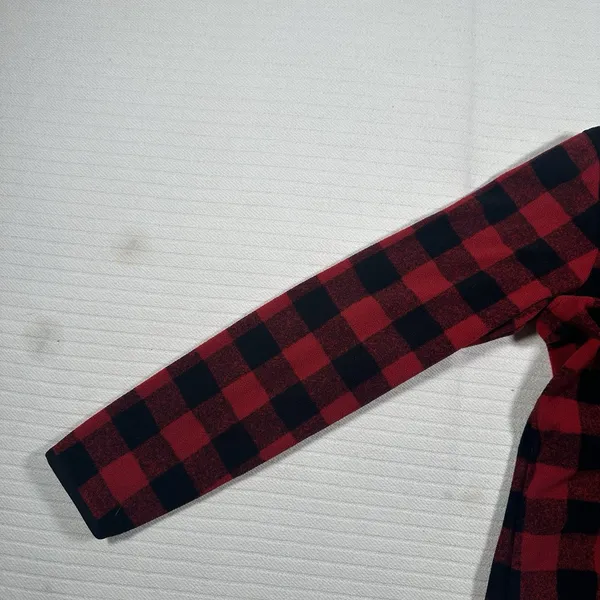 Eddie Bauer Women’s Medium Red Black Buffalo Plaid Fleece Pullover Snap Neck - Image 3