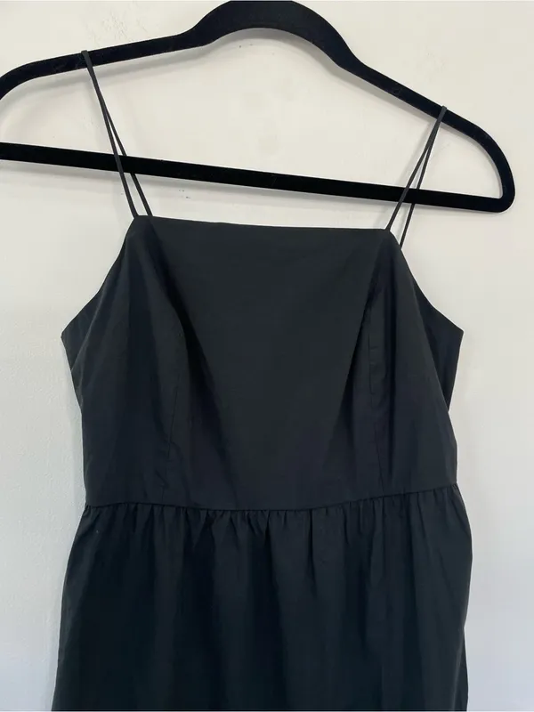 NWT RAILS Leni Dress S Black Cotton Poplin Tiered Midi Open Back Tie Back LBD - Image 8