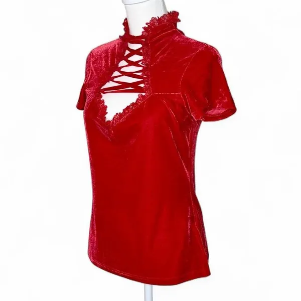KILLSTAR Red Velvet Corset Top - Image 3