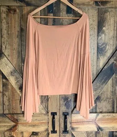 Free People orange bell sleeve off the shoulder blouse size XS - Image 3