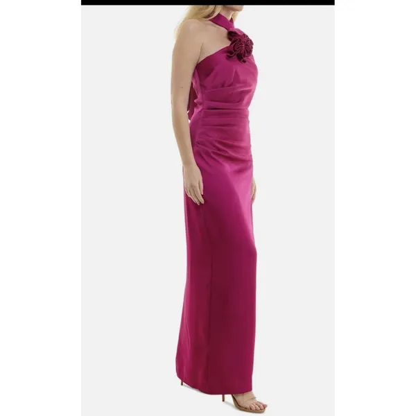 NWT Taylor Women's Rosette Halter Neck Dress W/Tie Back - Size 16- Magenta - Image 2
