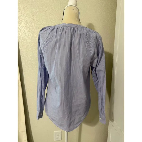 LOFT Womens Blue White Striped Ruffle Front‎ Button Down Cotton Blouse Size M - Image 2