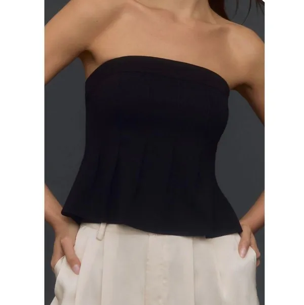 Maeve By Anthropologie Womens The Fontana Flared Tube Top Black Size L - Image 3