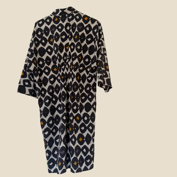 Max Mara Cotton Geometric Print Shirt Dress Navy White Mustard Made in Italy 8 - Image 2