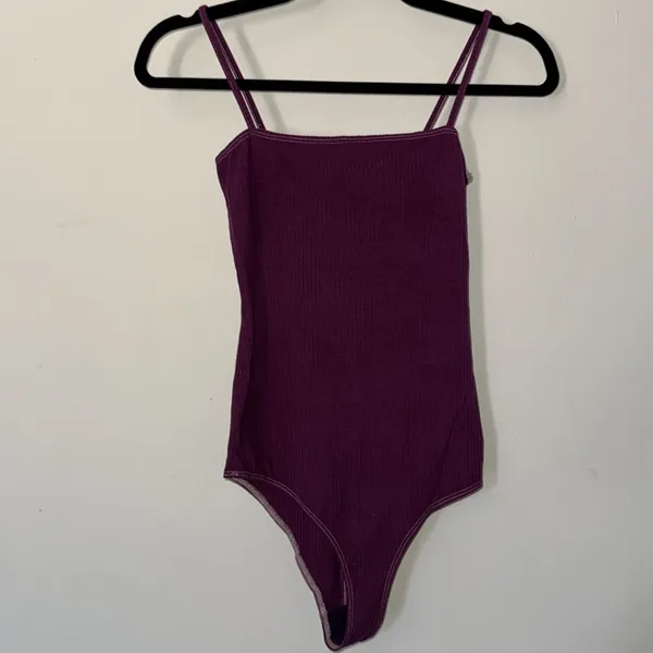 Reformation Ribbed‎ Spaghetti Strap Bodysuit Plum Purple Small Sustainable Chic - Image 7
