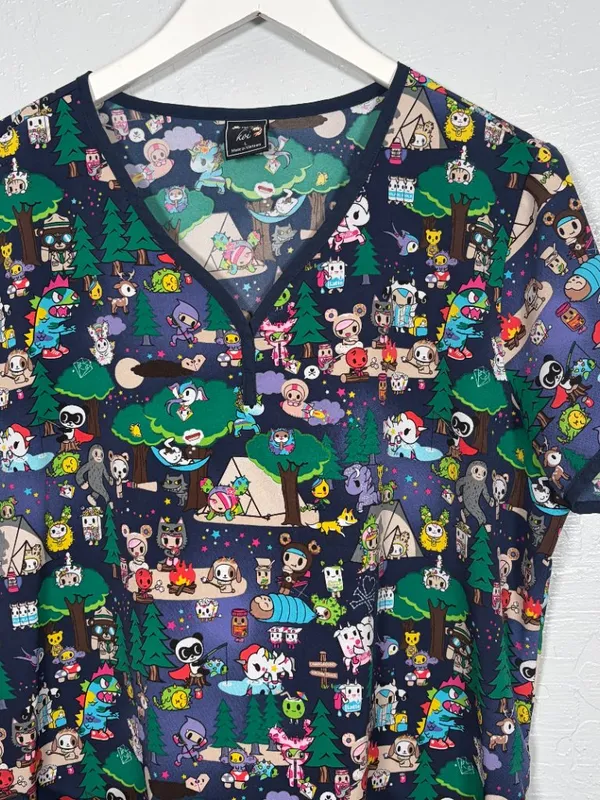 Koi Tokidoki Women L Summer Camp Eve Scrub Top Shirt Stretch Pockets Nursing - Image 3
