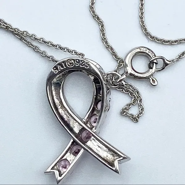 SAI 925 Pink Ribbon Cancer Sterling Silver 18” Necklace - Image 15