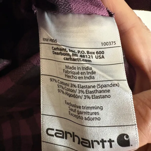 Carhartt Rugged Flex Womens Plaid Flannel Shirt Loose Fit Purple Medium M‎ - Image 6