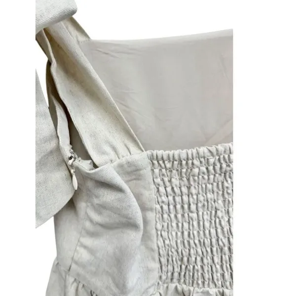 Miou Muse Linen Blend Tie Shoulder Mini Dress Oatmeal Beige Small Boho NWT - Image 8