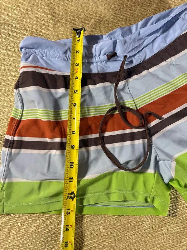 Athleta Women’s Size 8 Striped Board Shorts Swim Surf Blue Green Orange - Image 4