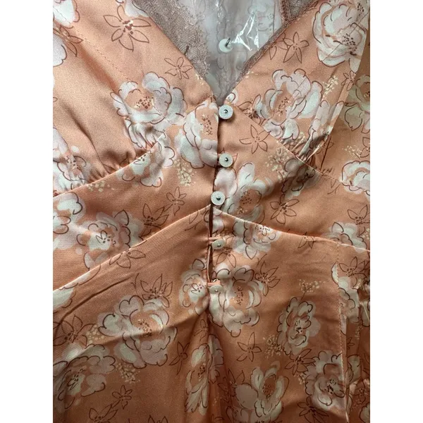 New Free People Intimately Peach/Pink Embroidered Satin Sleep Cami Small Lacey - Image 7