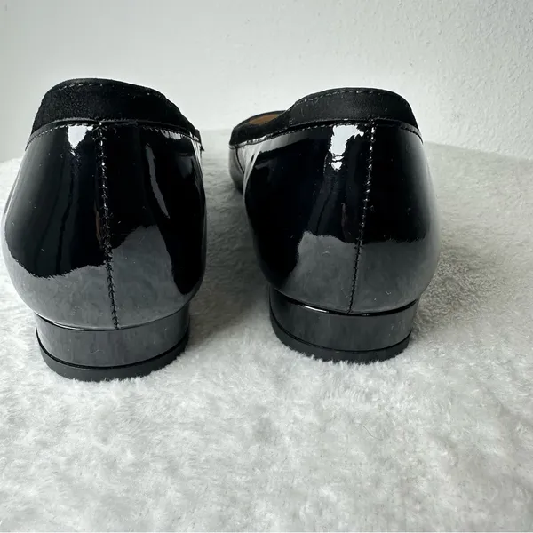 NWOB L.K. Bennett London Black Patent Leather Velvet Pointed Toe Loafers - Image 9