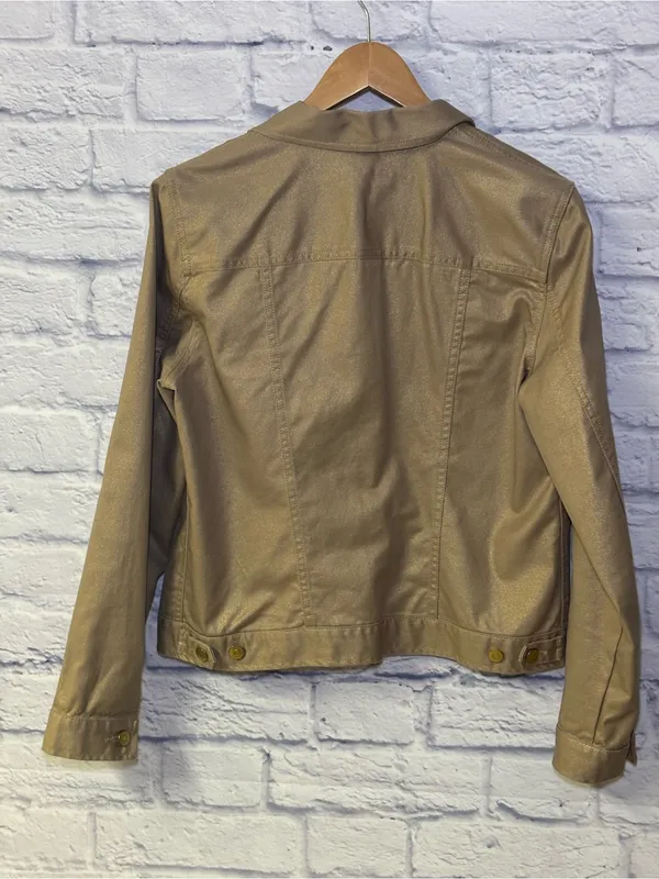 Lauren Jeans Co Ralph Lauren Women's Demin Gold Metallic Button Up Jacket Sz L - Image 9