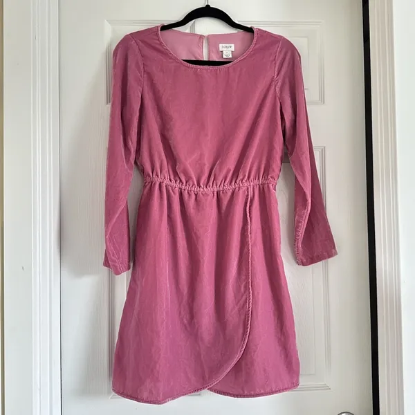 J.Crew Velvet Dress Long Sleeve Tulip Hem Pink Mauve Party Cocktail Size‎ 2 - Image 2