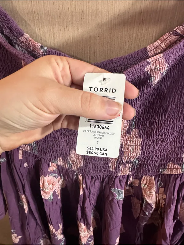 Women’s Torrid Purple Floral Smocked Peasant Dress Size 1X NWT - Image 3